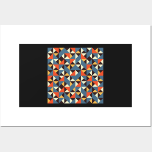 Vintage Geometric Tile Blue Orange Yellow Posters and Art